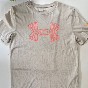Under Armour Youth Large Beige Tee with Orange Logo